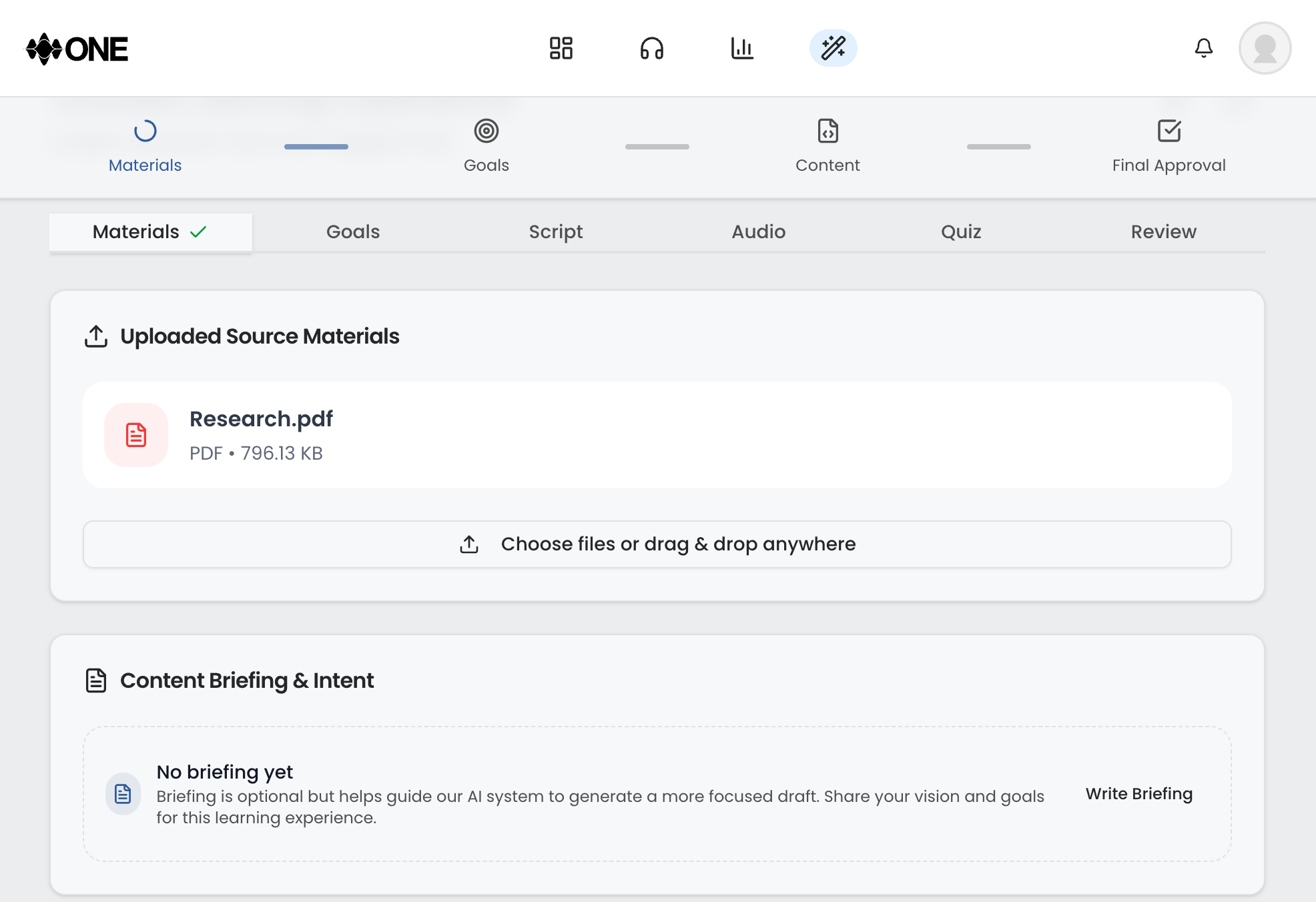 Materials management interface