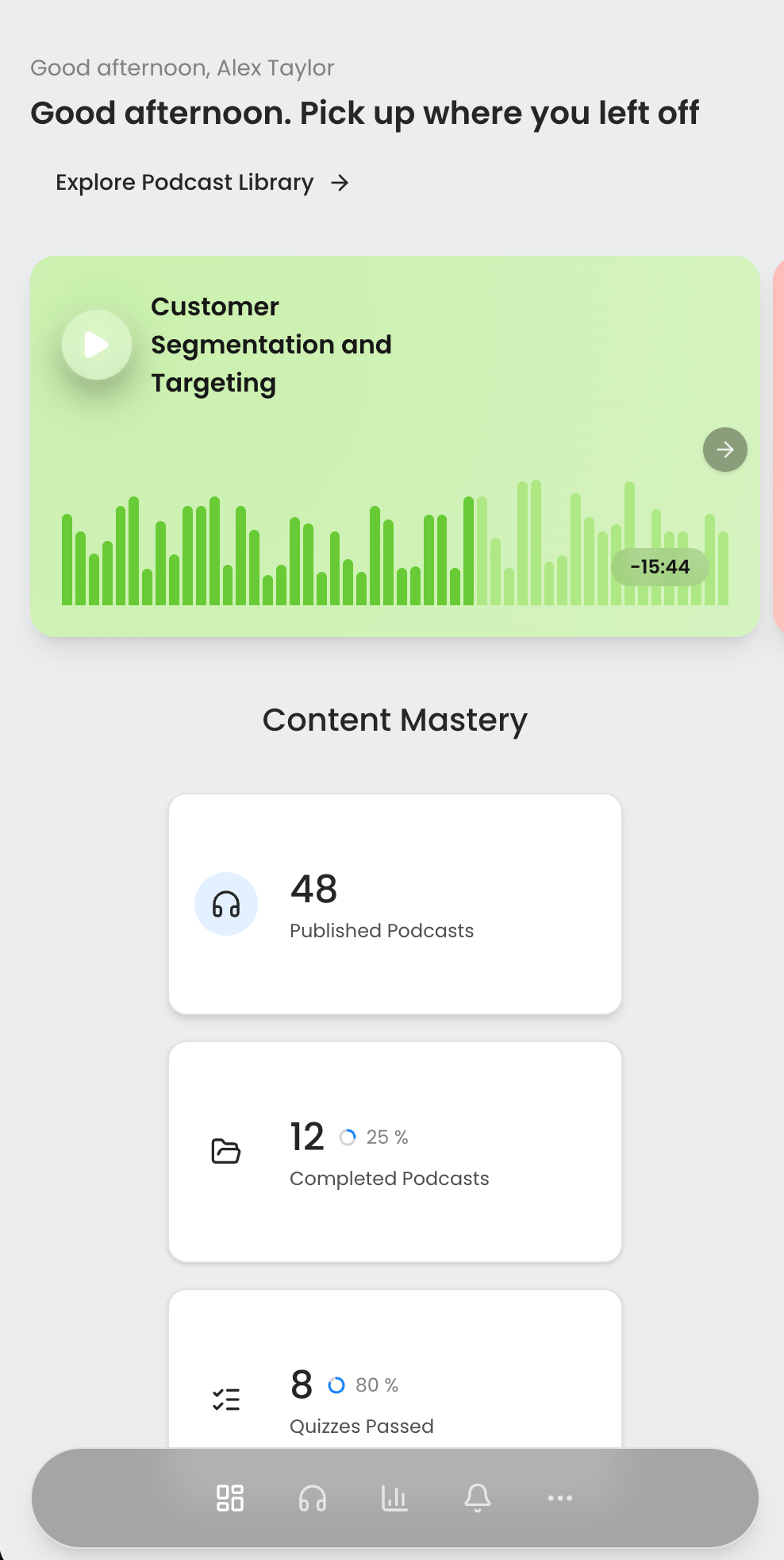 Mobile learning dashboard overview