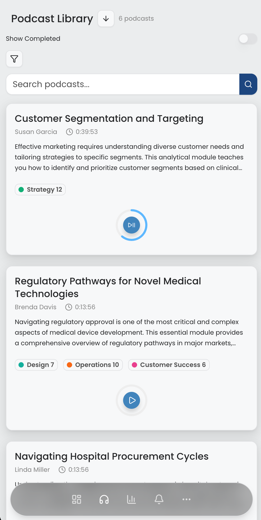 Mobile episode library and search